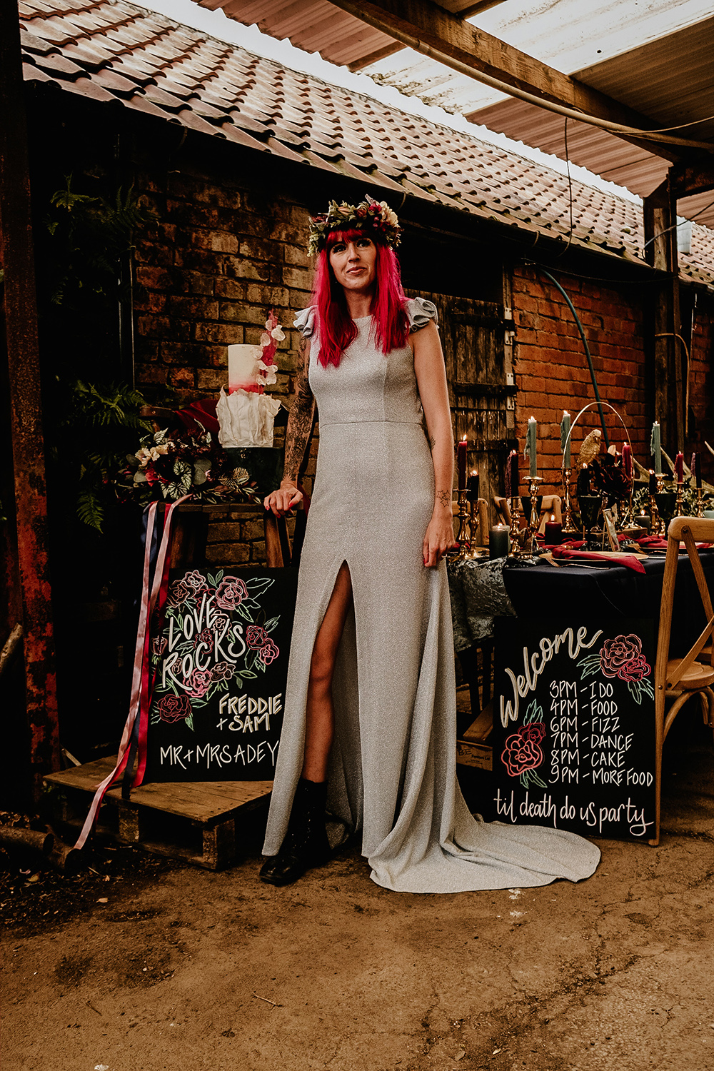 Alternative Rock Wedding Inspiration With Tattooed Bride and Bespoke Wedding Dress