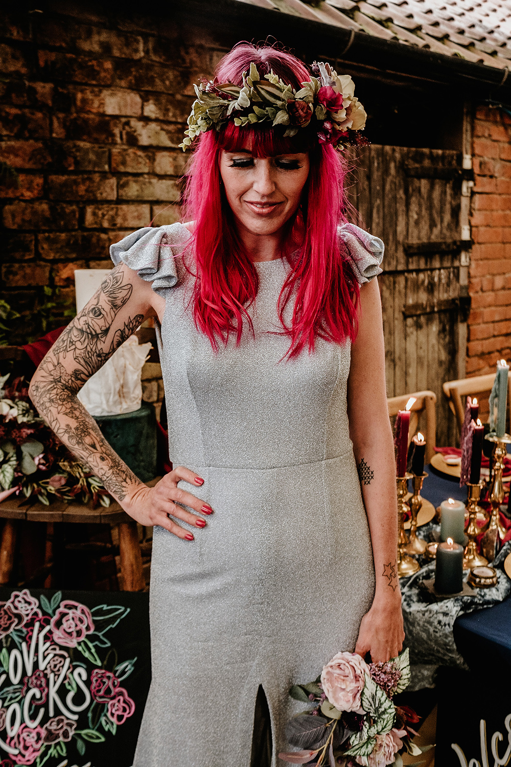 Alternative Rock Wedding Inspiration With Tattooed Bride and Bespoke Wedding Dress