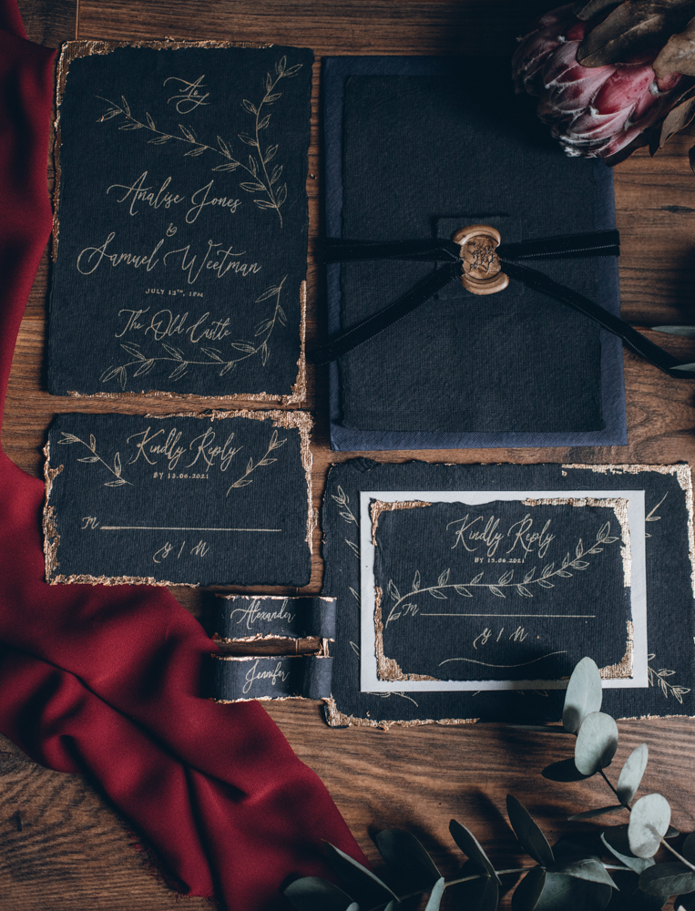 Magical Maleficent Wedding With Black Wedding Dress at Nunney Castle, Somerset