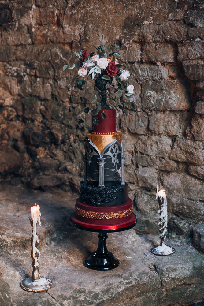 Magical Maleficent Wedding With Black Wedding Dress at Nunney Castle, Somerset