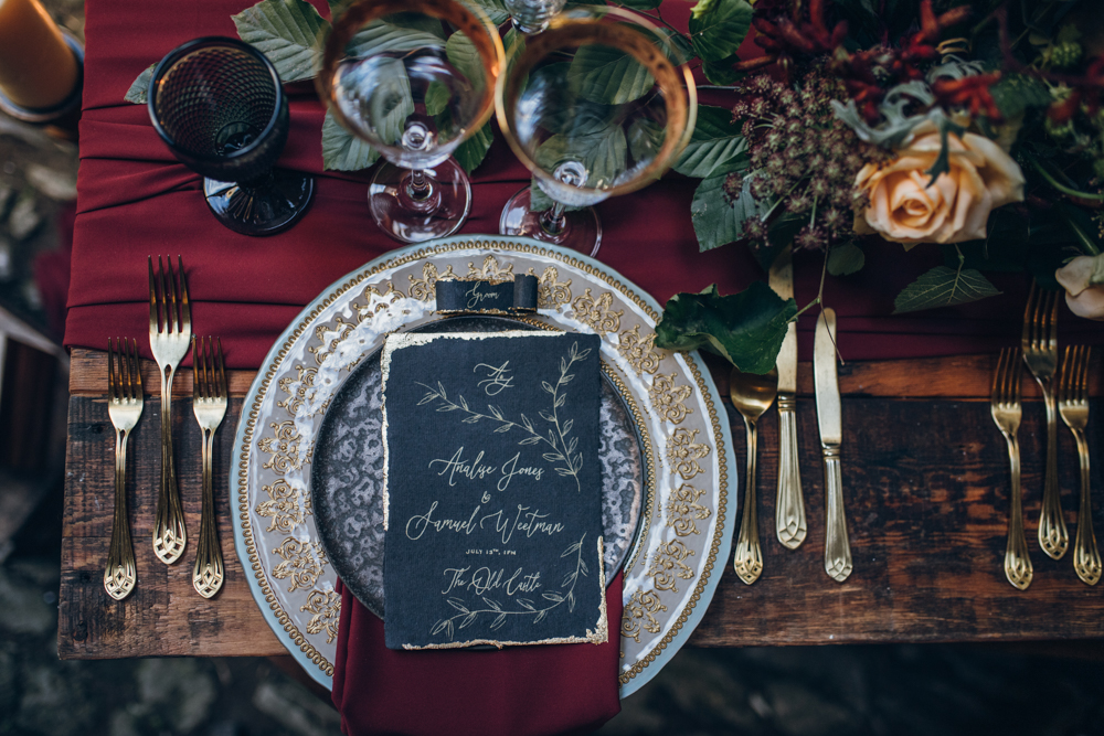 Magical Maleficent Wedding With Black Wedding Dress at Nunney Castle, Somerset