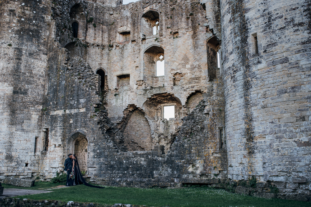Magical Maleficent Wedding With Black Wedding Dress at Nunney Castle, Somerset