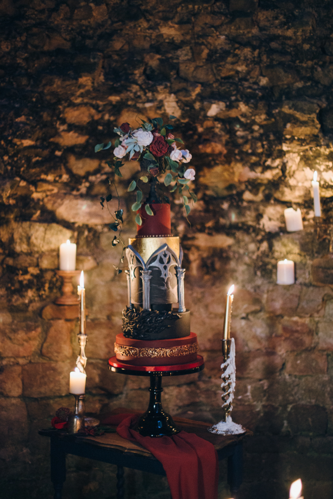 Magical Maleficent Wedding With Black Wedding Dress at Nunney Castle, Somerset