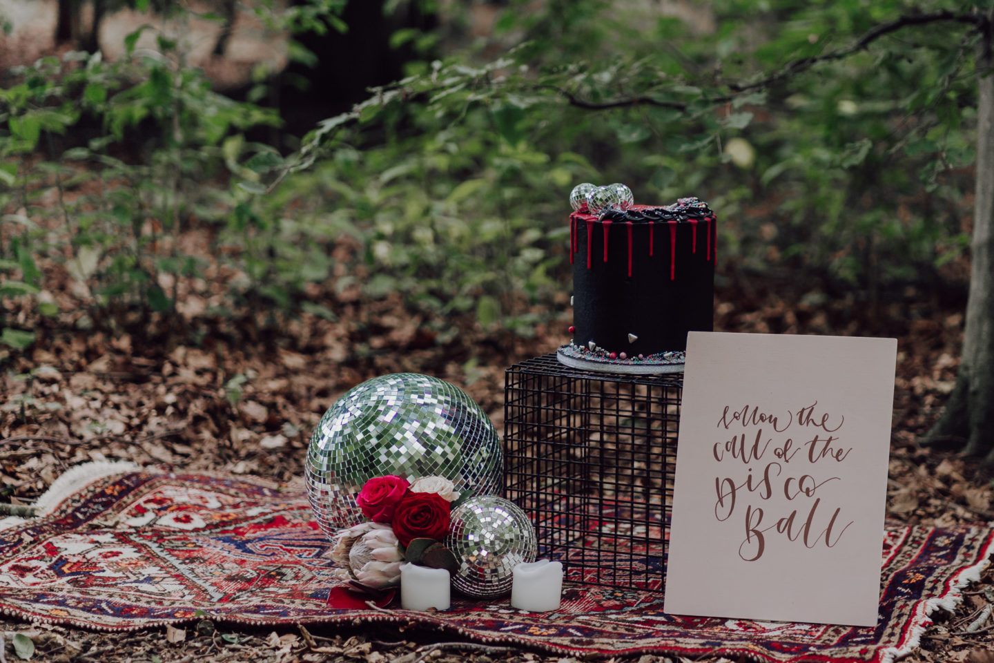 Disco Woodland Wedding With Glitter Balls and Ethical British Bridalwear