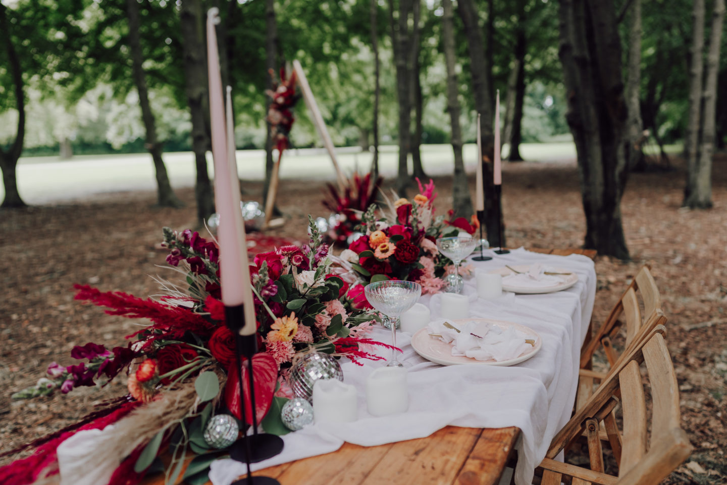 Disco Woodland Wedding With Glitter Balls and Ethical British Bridalwear