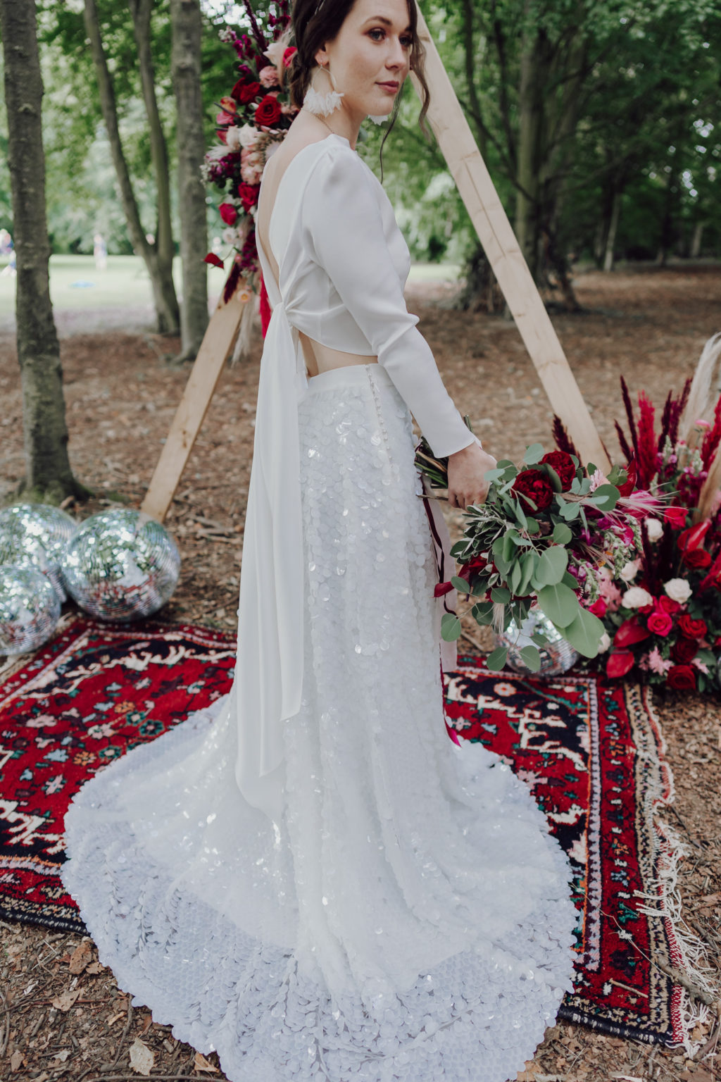 Disco Woodland Wedding With Glitter Balls and Ethical British Bridalwear