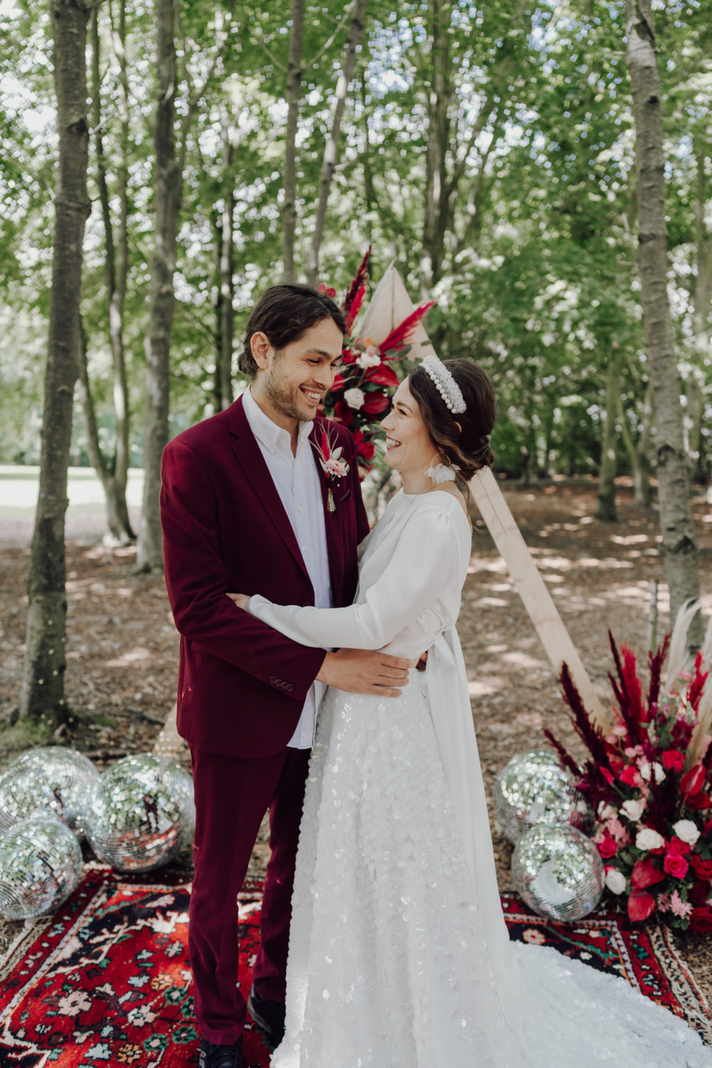 Disco Woodland Wedding With Glitter Balls and Ethical British Bridalwear