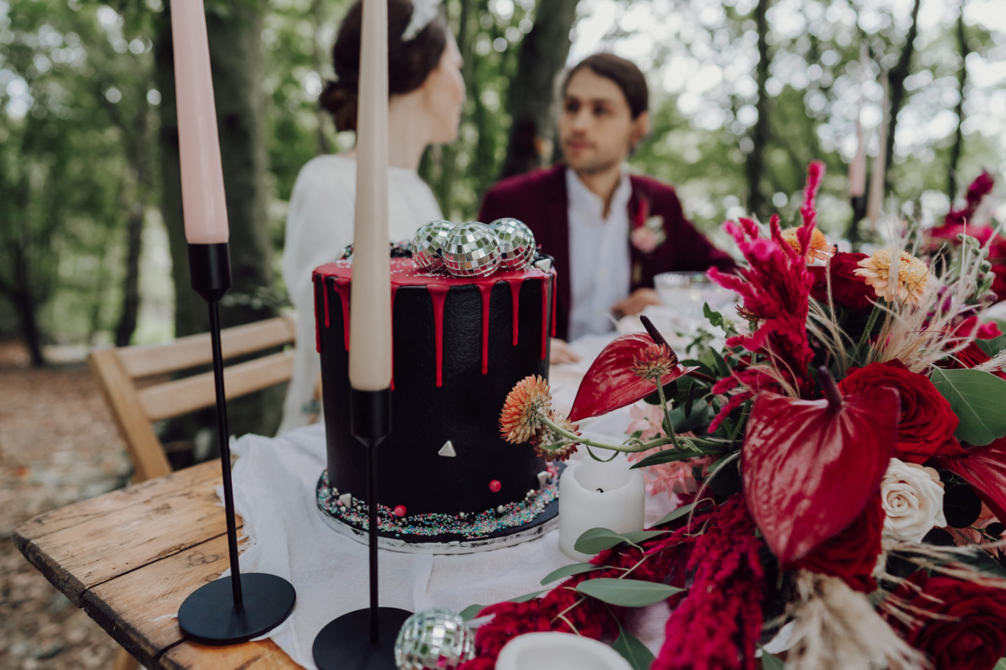 Disco Woodland Wedding With Glitter Balls and Ethical British Bridalwear