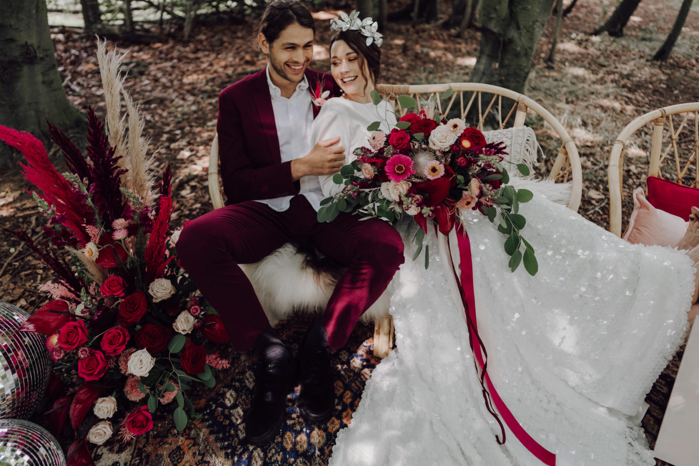 Disco Woodland Wedding With Glitter Balls and Ethical British Bridalwear