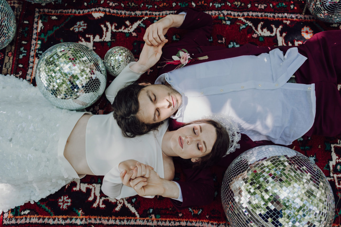 Disco Woodland Wedding With Glitter Balls and Ethical British Bridalwear