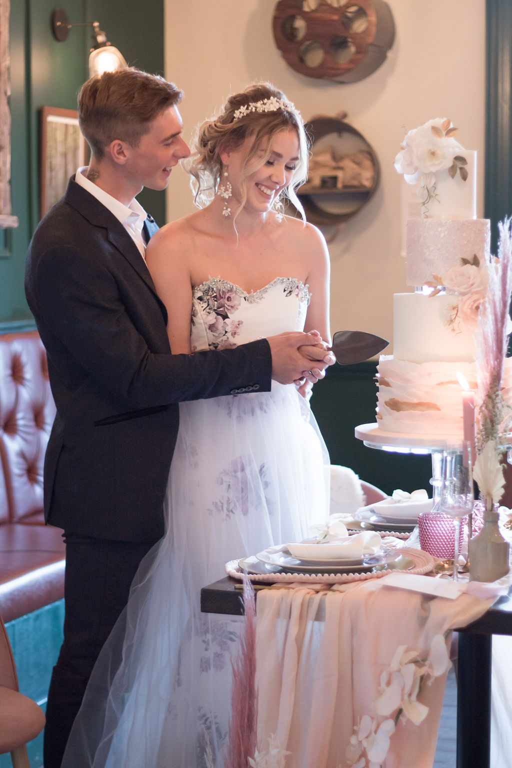 Dreamy Blush Wedding With Bespoke Floral Dress at Newmillerdam Yorkshire