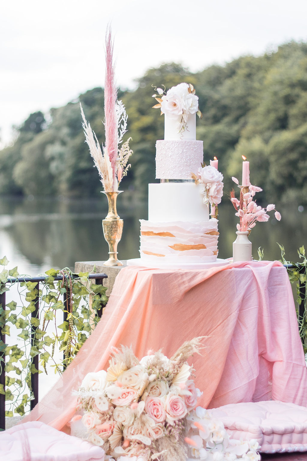 Dreamy Blush Wedding With Bespoke Floral Dress at Newmillerdam Yorkshire