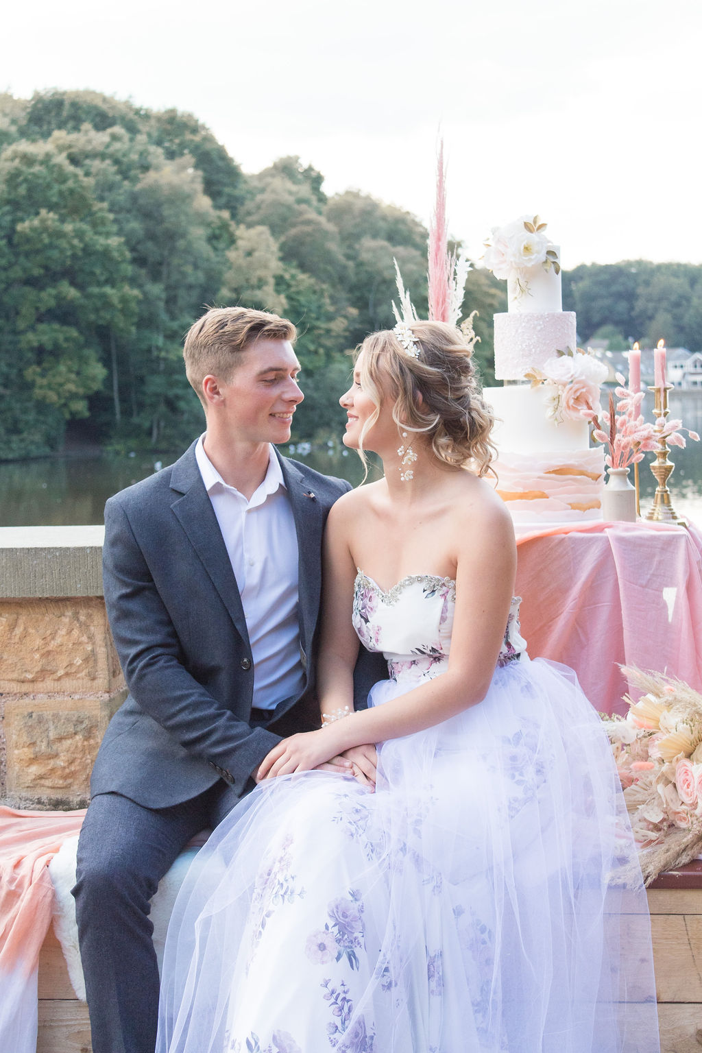 Dreamy Blush Wedding With Bespoke Floral Dress at Newmillerdam Yorkshire