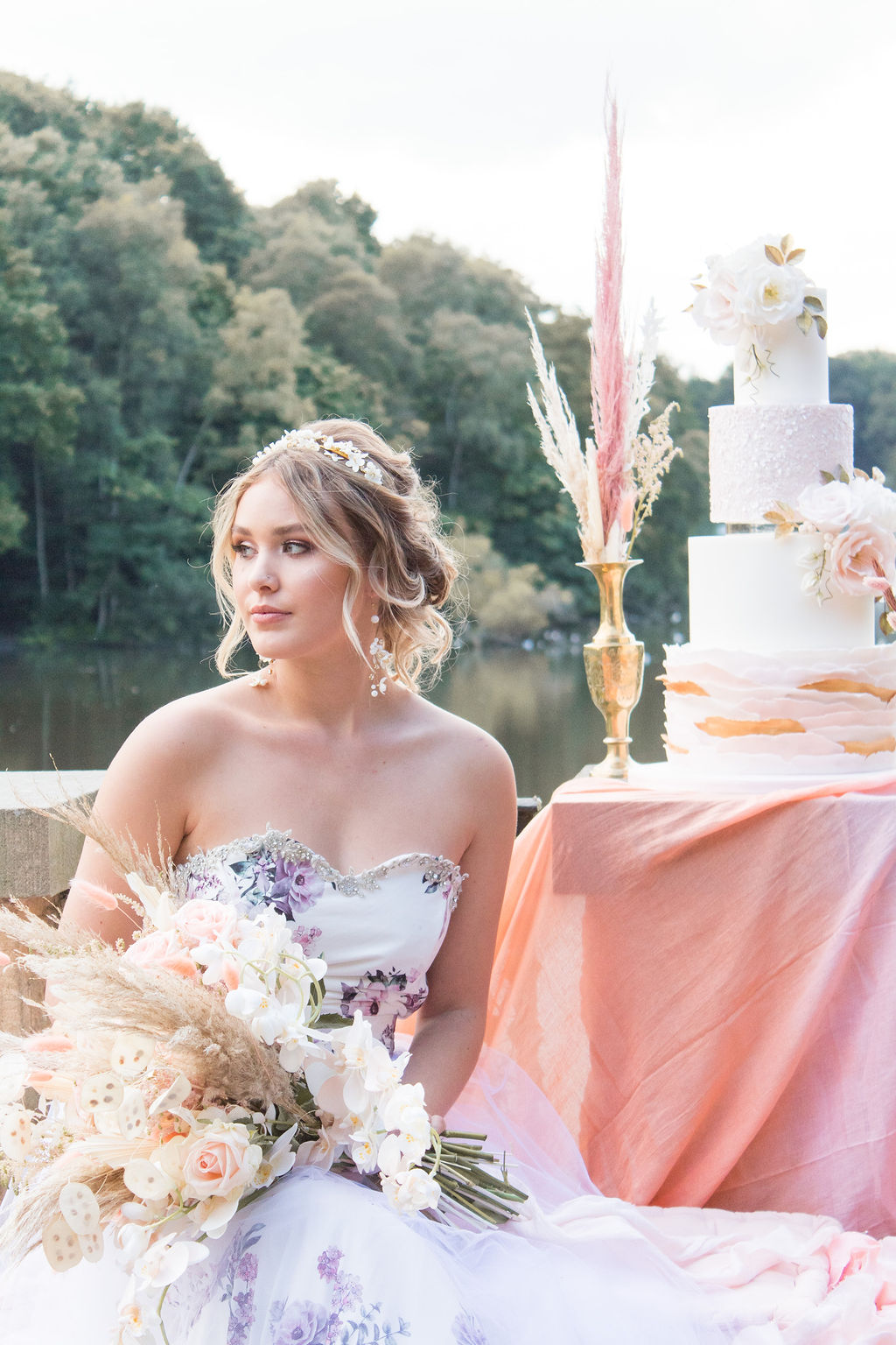 Dreamy Blush Wedding With Bespoke Floral Dress at Newmillerdam Yorkshire