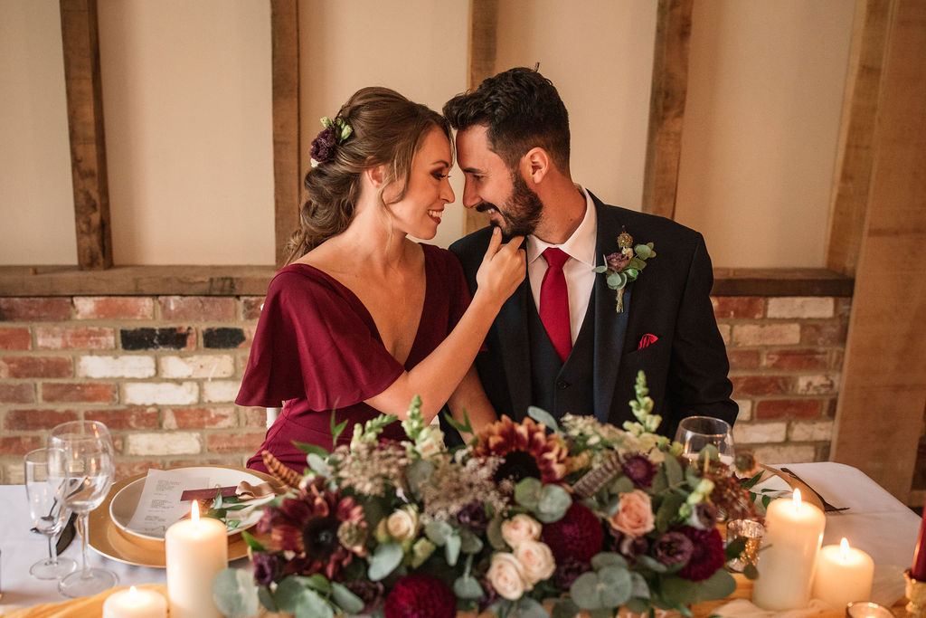 Rustic Boho Wedding with Coloured Wedding Dress at Bunkers Barn