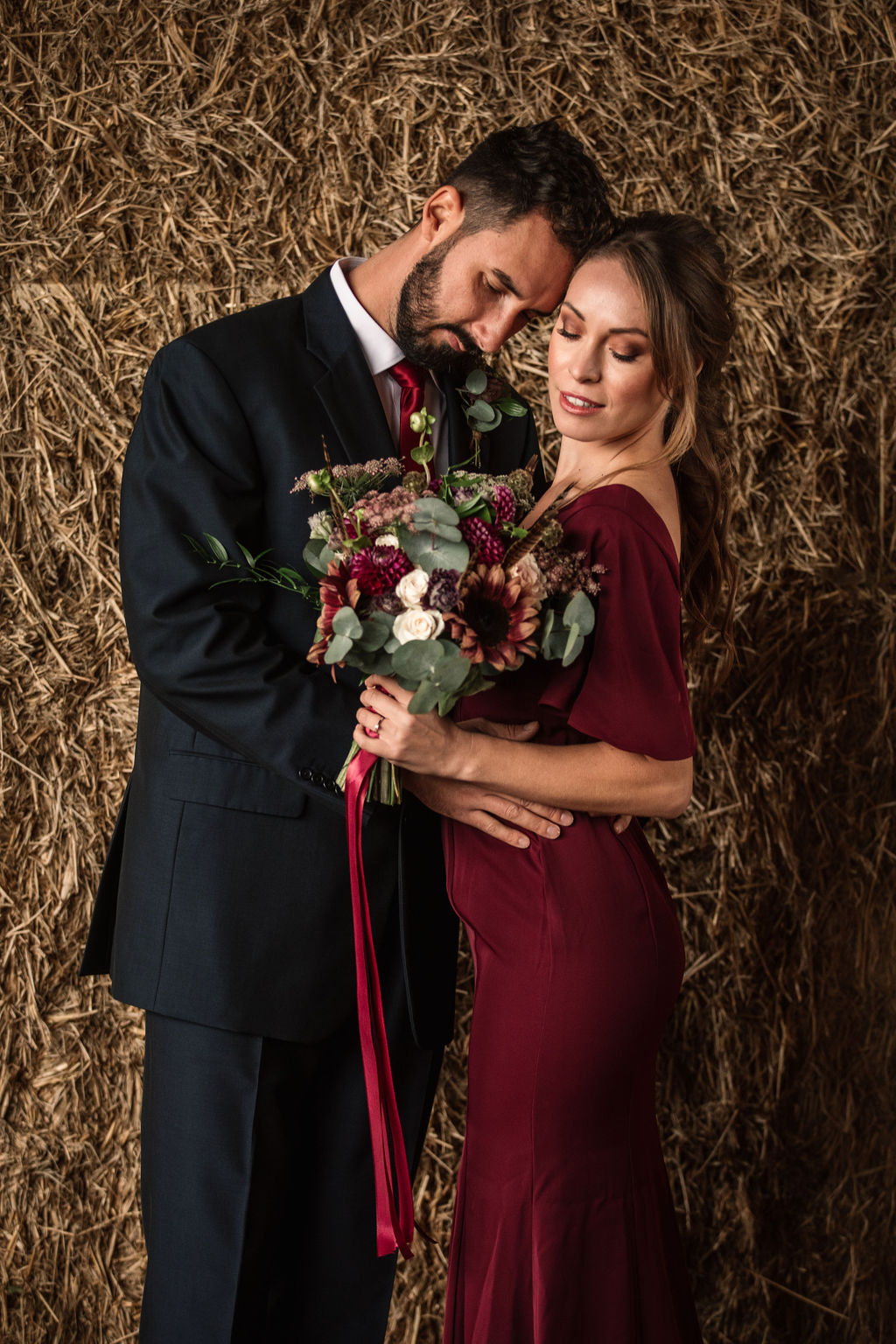 Rustic Boho Wedding with Coloured Wedding Dress at Bunkers Barn