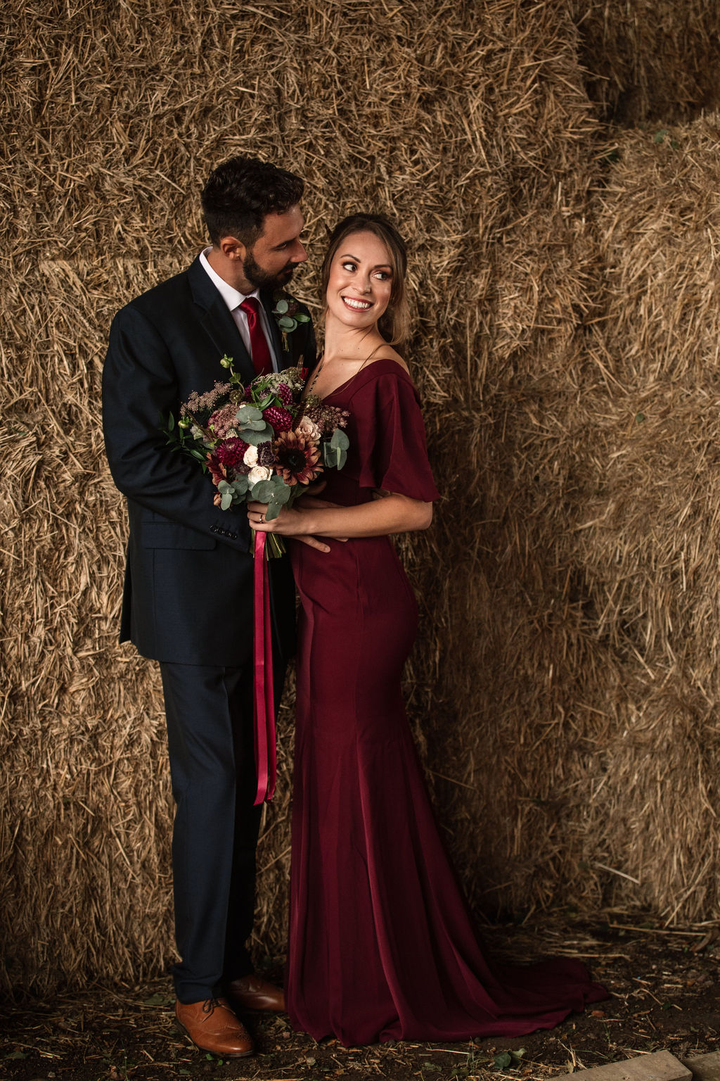 Burgundy Red Wedding Dress at Bunkers Barn