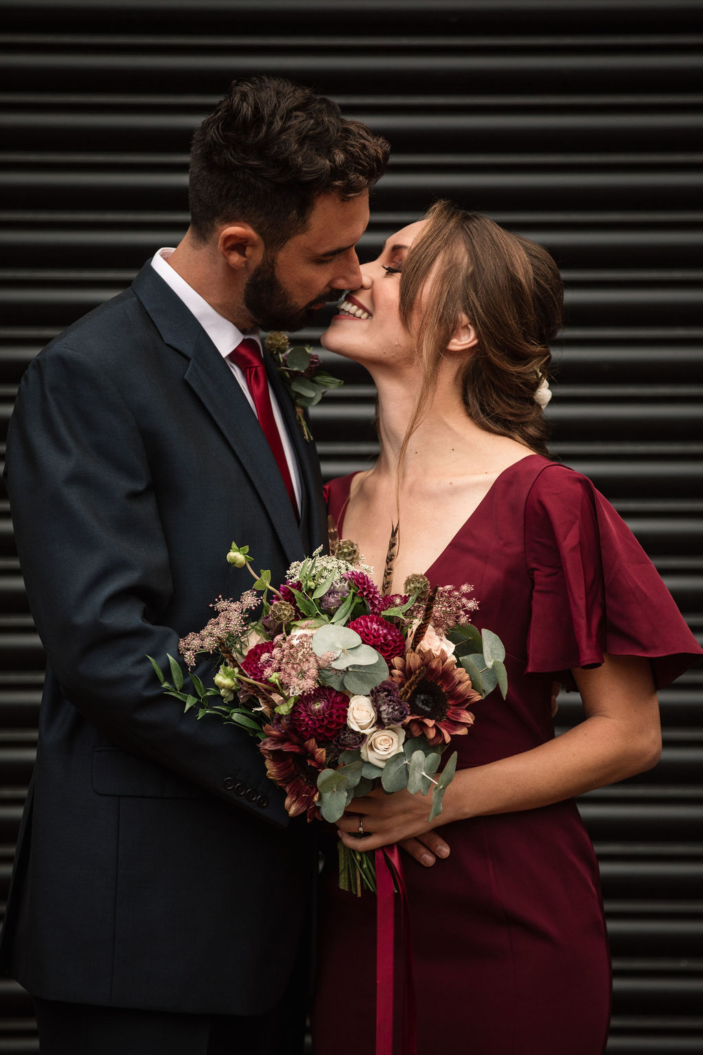 Rustic Boho Wedding with Coloured Wedding Dress at Bunkers Barn