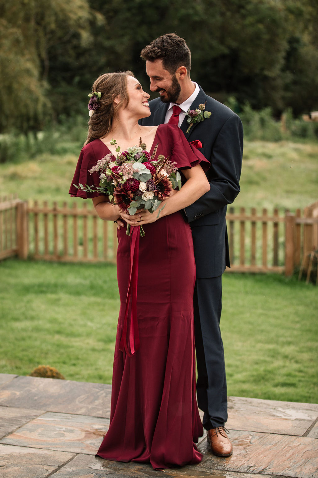 Burgundy Red Wedding Dress at Bunkers Barn