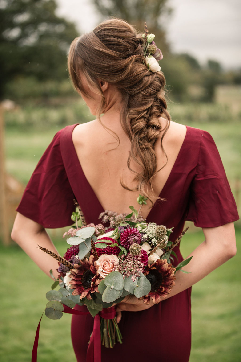 Rustic Boho Wedding with Coloured Wedding Dress at Bunkers Barn