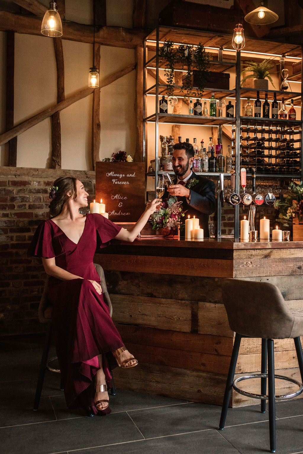 Rustic Boho Wedding with Coloured Wedding Dress at Bunkers Barn