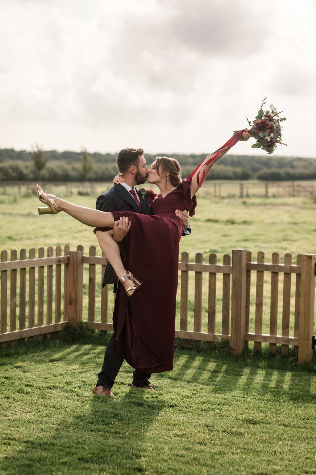Rustic Boho Wedding with Coloured Wedding Dress at Bunkers Barn