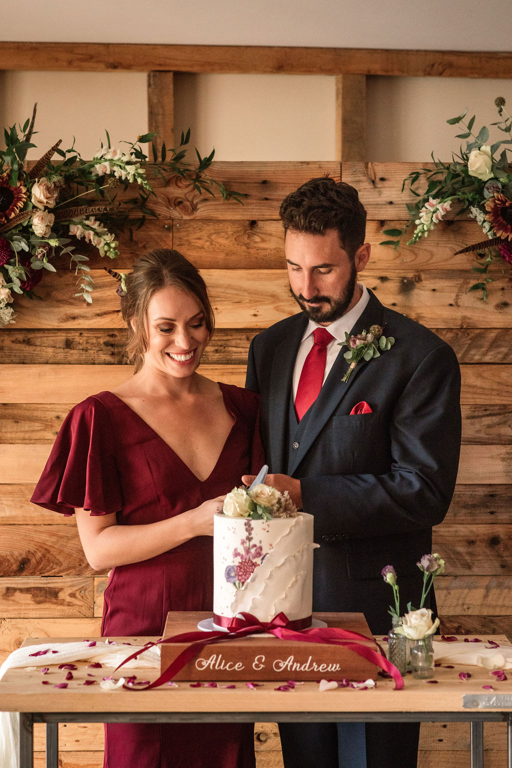 Rustic Boho Wedding with Coloured Wedding Dress at Bunkers Barn