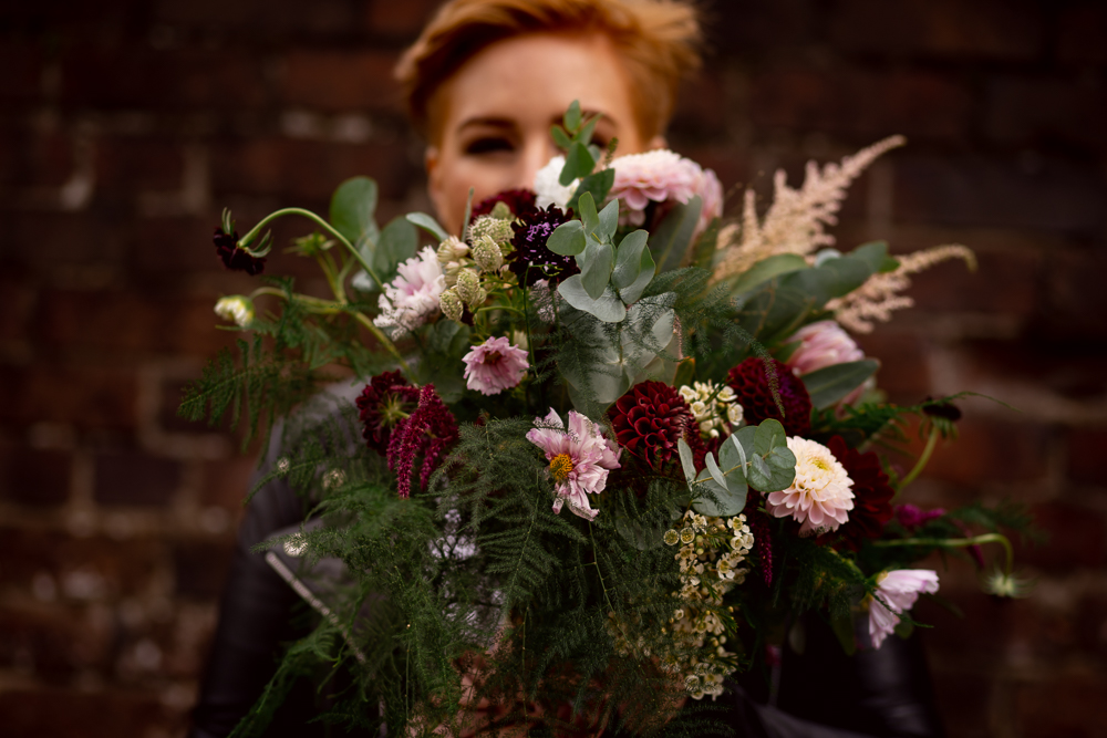 Pink and Black Rock Wedding Inspiration At Haarlem Mill Derbyshire