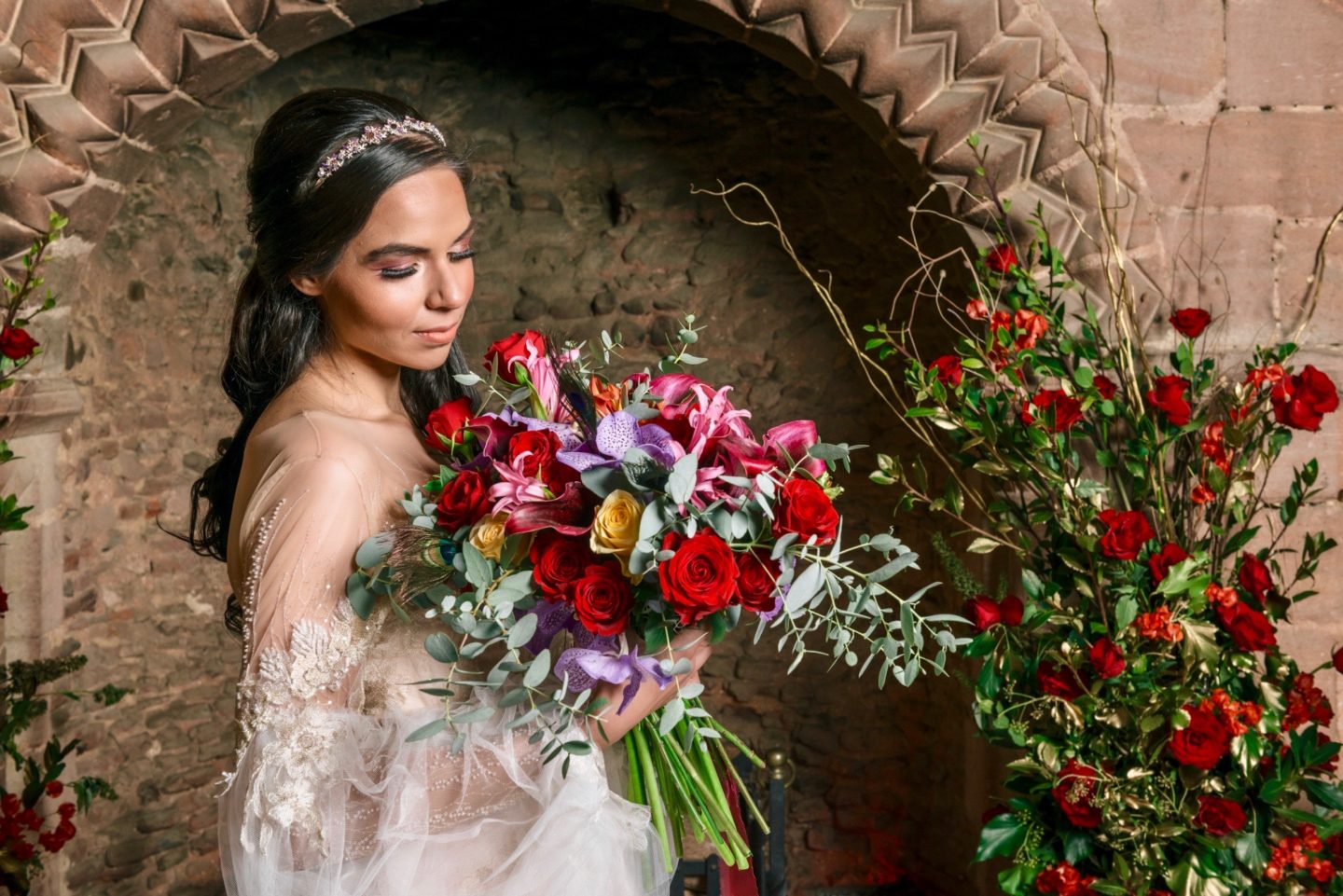 Medieval Christmas Wedding With Dip Dye Wedding Dress at Hedingham Castle, Essex