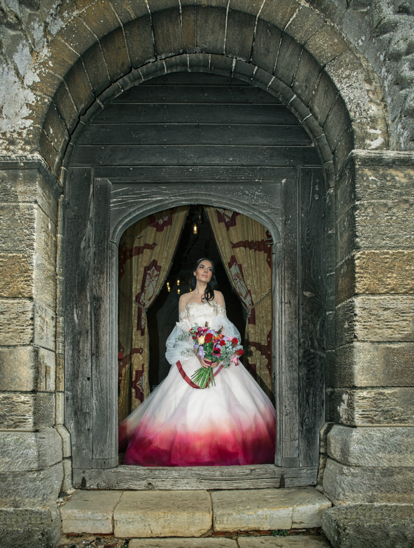 Medieval Christmas Wedding With Dip Dye Wedding Dress at Hedingham Castle, Essex