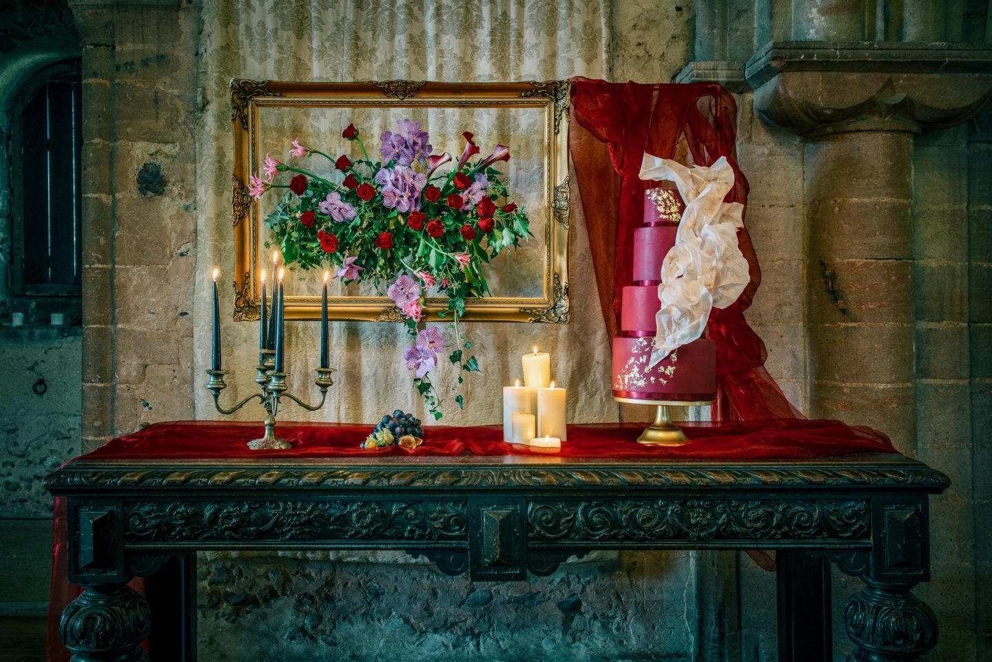 Medieval Christmas Wedding With Dip Dye Wedding Dress at Hedingham Castle, Essex