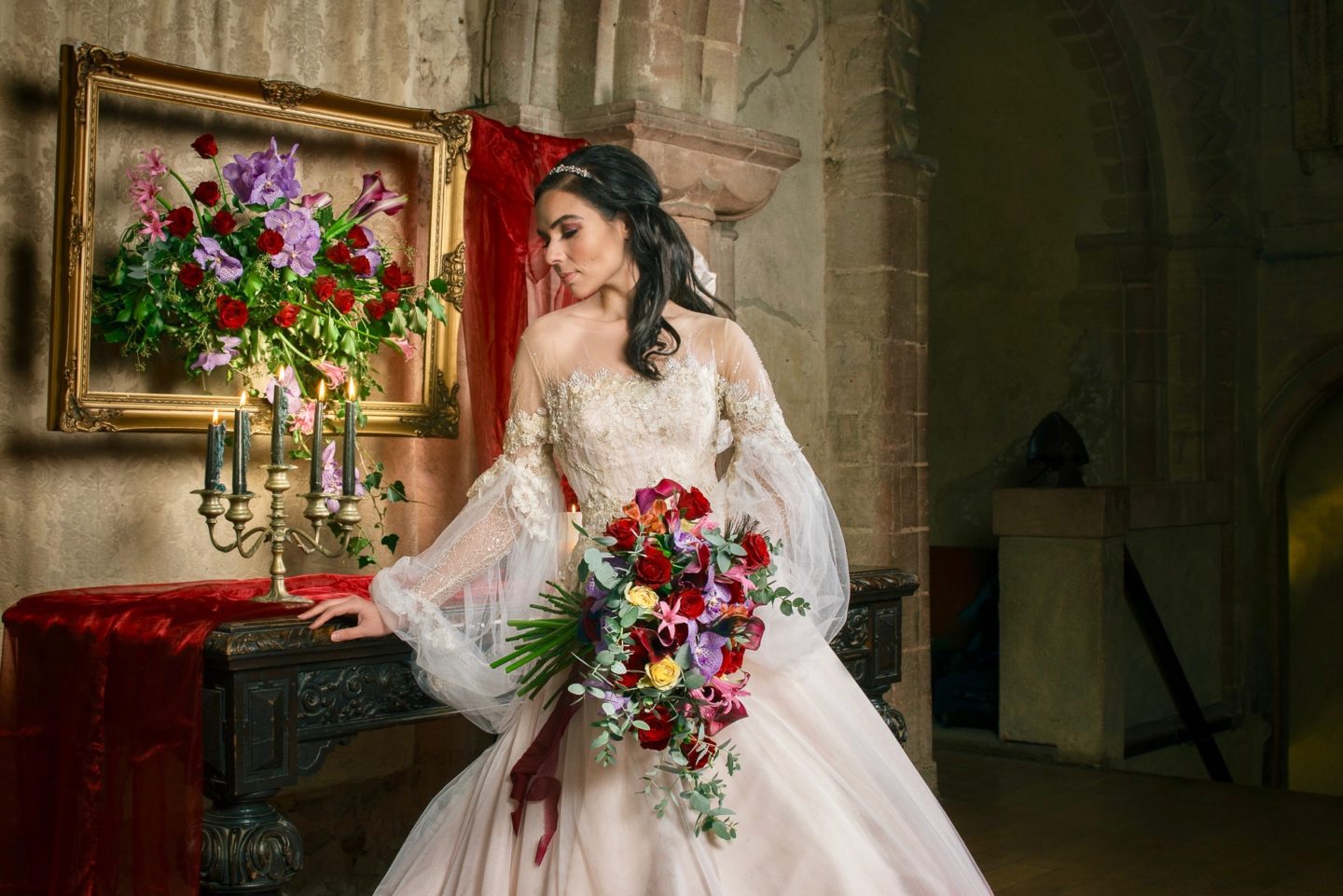 Medieval Christmas Wedding With Dip Dye Wedding Dress at Hedingham Castle, Essex