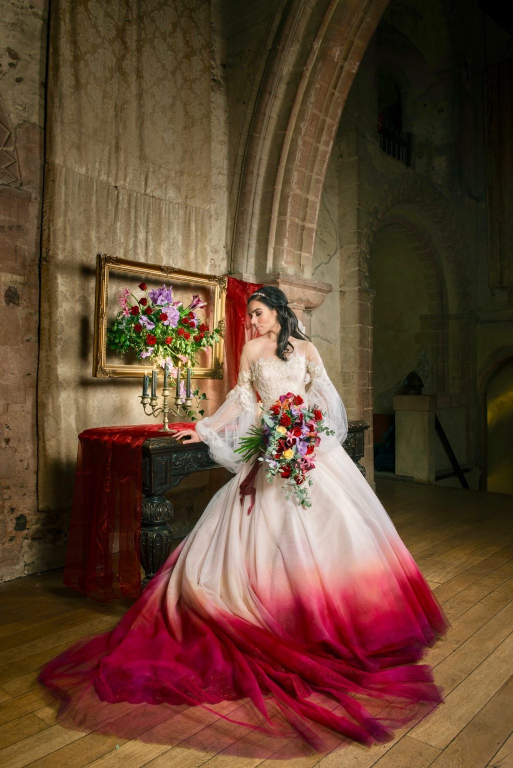 Medieval Christmas Wedding With Dip Dye Wedding Dress at Hedingham Castle, Essex