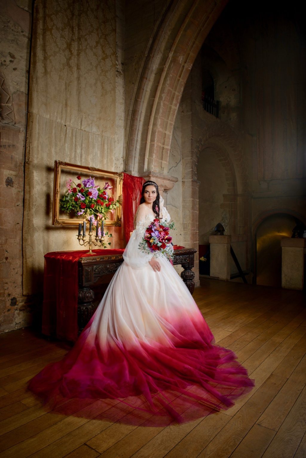 Medieval Christmas Wedding With Dip Dye Wedding Dress at Hedingham Castle, Essex