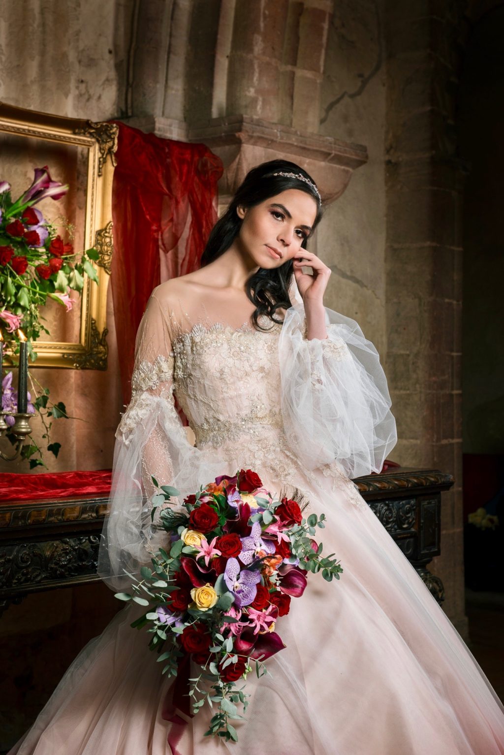 Medieval Christmas Wedding With Dip Dye Wedding Dress at Hedingham Castle, Essex