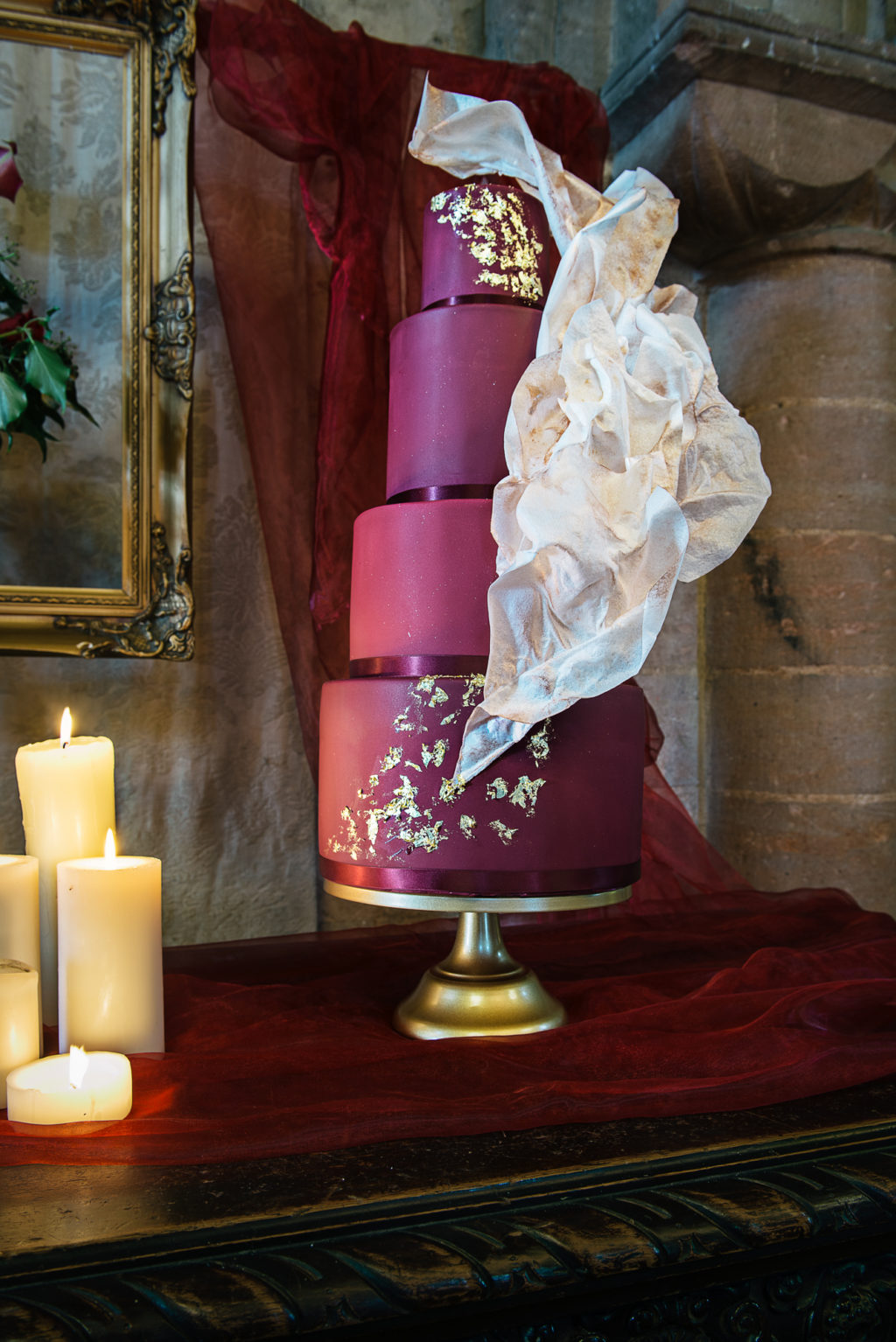 Medieval Christmas Wedding With Dip Dye Wedding Dress at Hedingham Castle, Essex