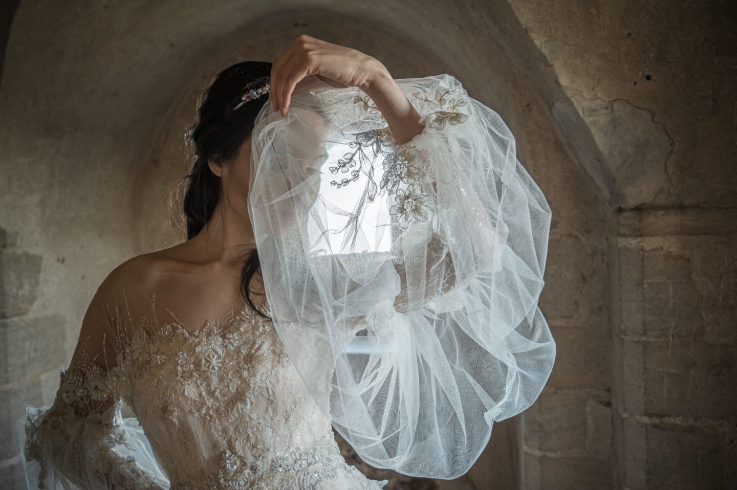 Medieval Christmas Wedding With Dip Dye Wedding Dress at Hedingham Castle, Essex