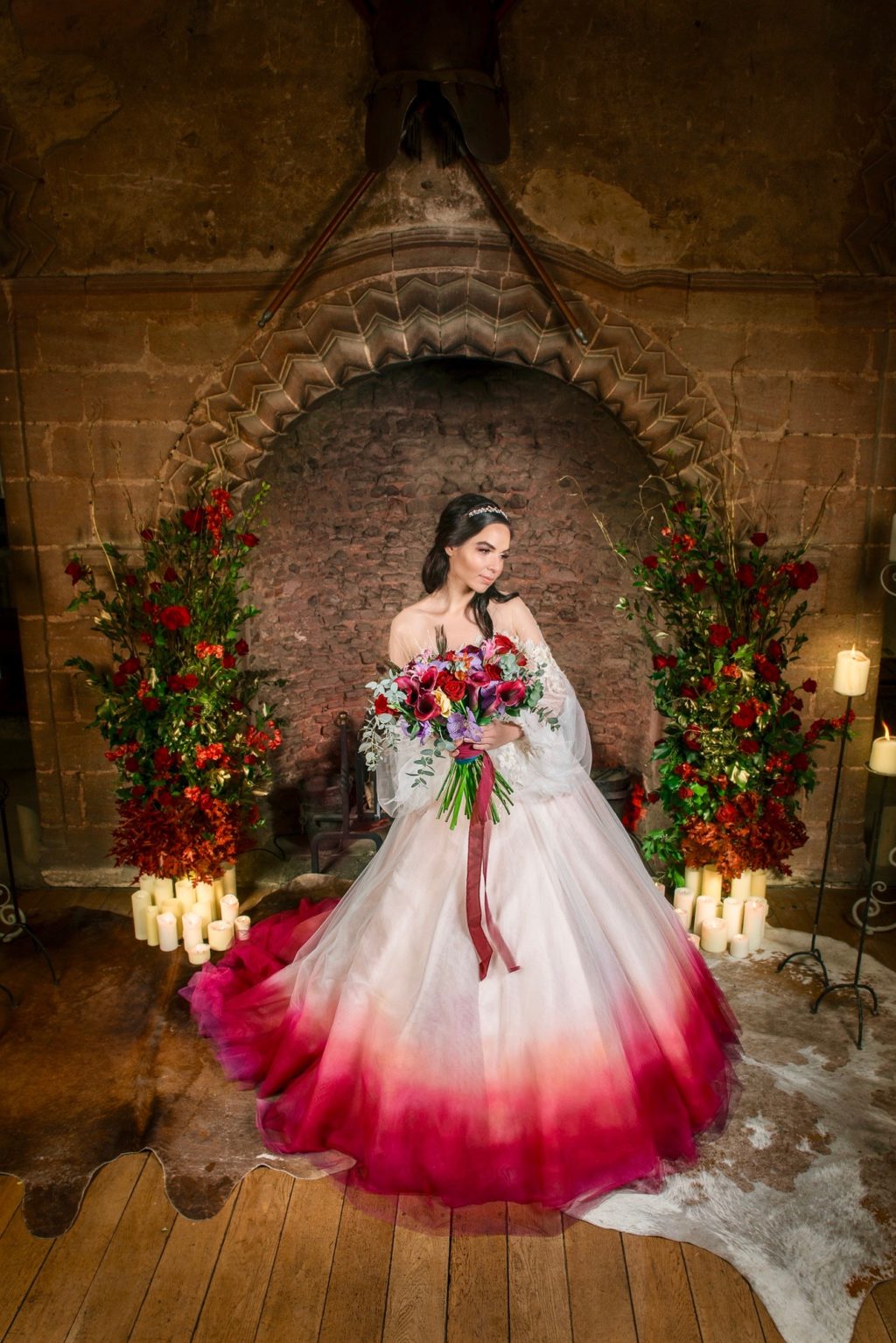 Medieval Christmas Wedding With Dip Dye Wedding Dress at Hedingham Castle, Essex