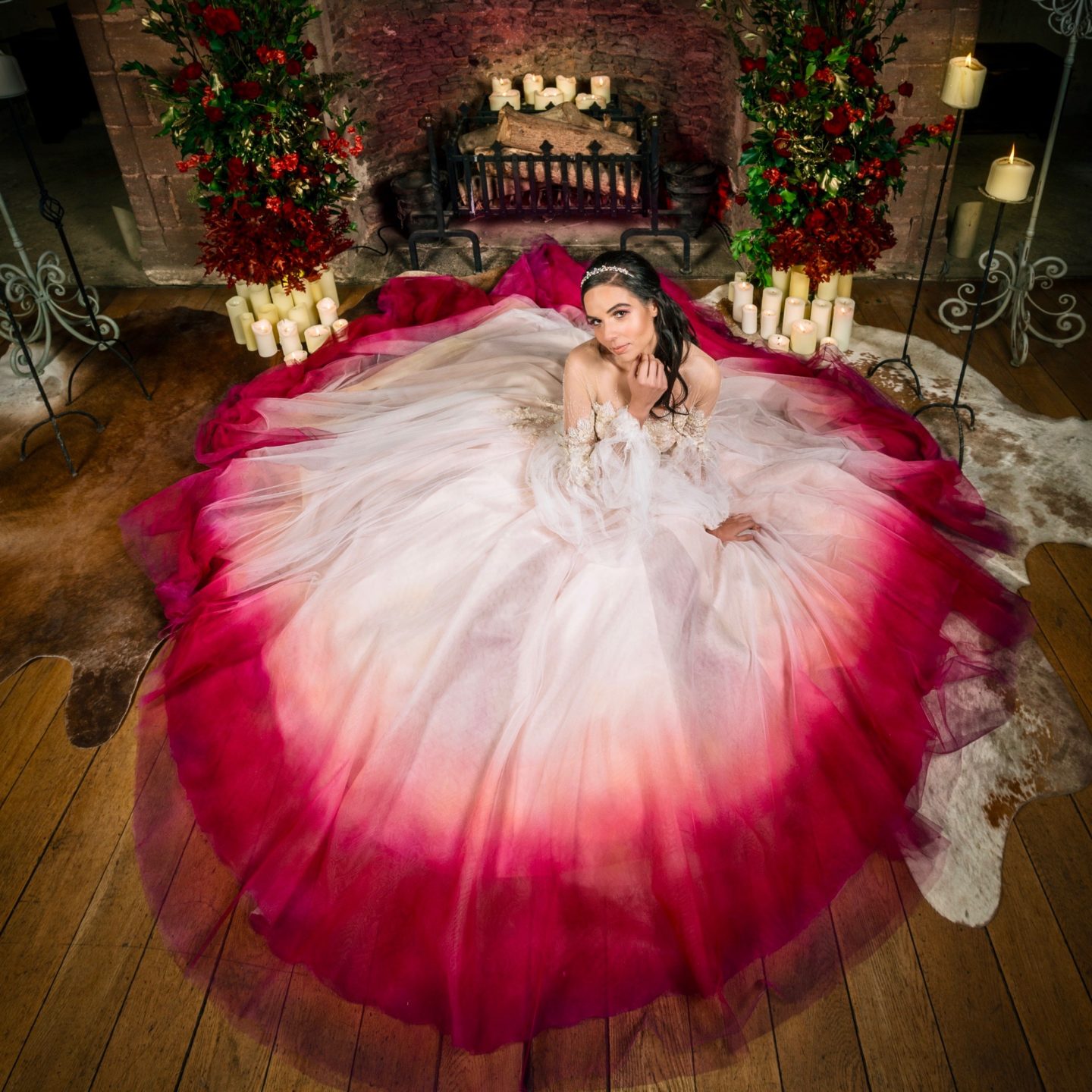 Medieval Christmas Wedding With Dip Dye Wedding Dress at Hedingham Castle, Essex