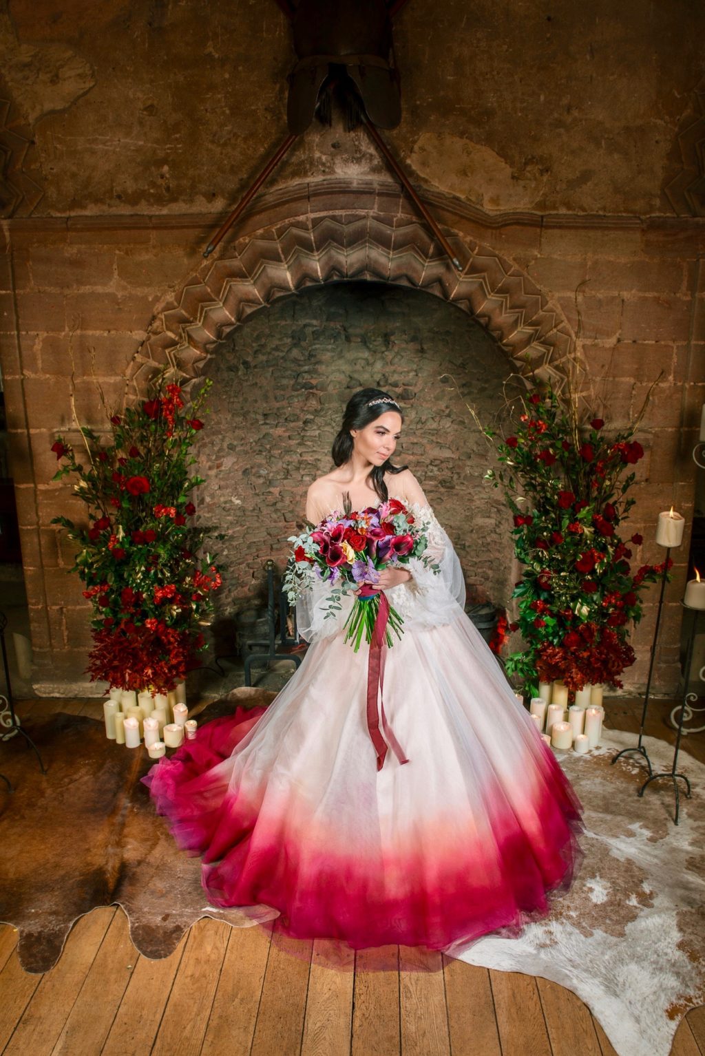 Medieval Christmas Wedding With Dip Dye Wedding Dress at Hedingham Castle, Essex