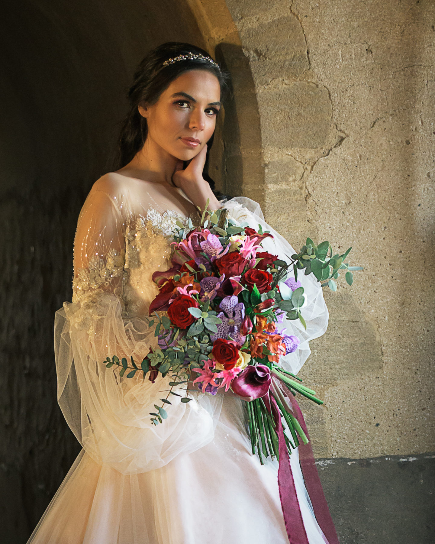 Medieval Christmas Wedding With Dip Dye Wedding Dress at Hedingham Castle, Essex