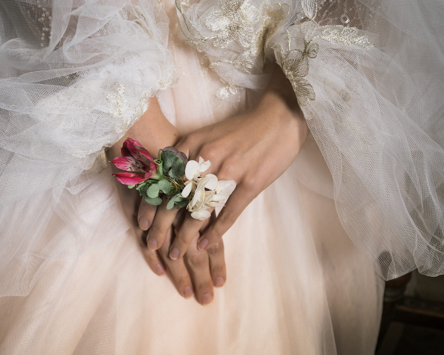 Medieval Christmas Wedding With Dip Dye Wedding Dress at Hedingham Castle, Essex