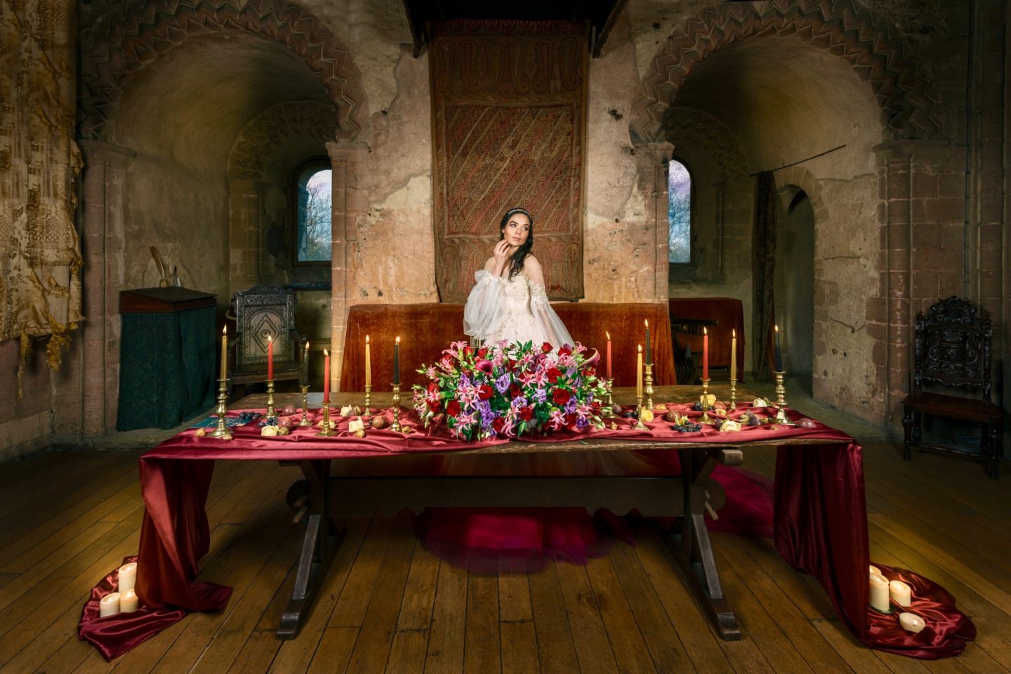 Medieval Christmas Wedding With Dip Dye Wedding Dress at Hedingham Castle, Essex