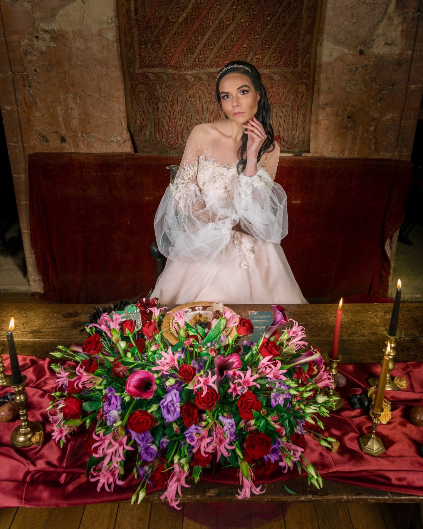 Medieval Christmas Wedding With Dip Dye Wedding Dress at Hedingham Castle, Essex