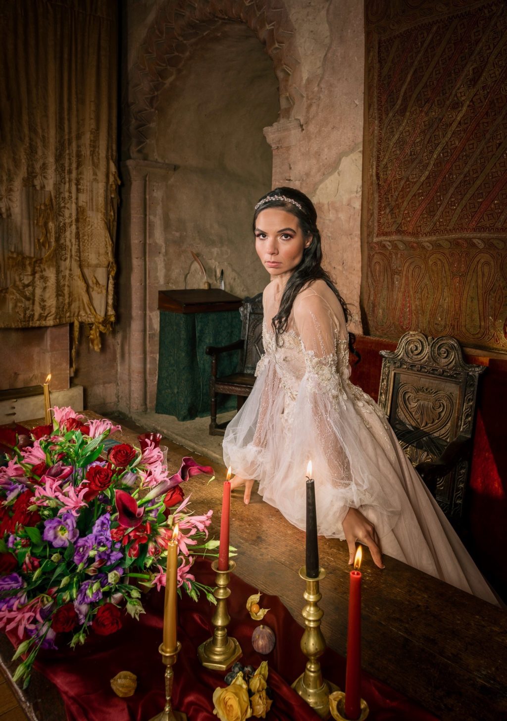 Medieval Christmas Wedding With Dip Dye Wedding Dress at Hedingham Castle, Essex