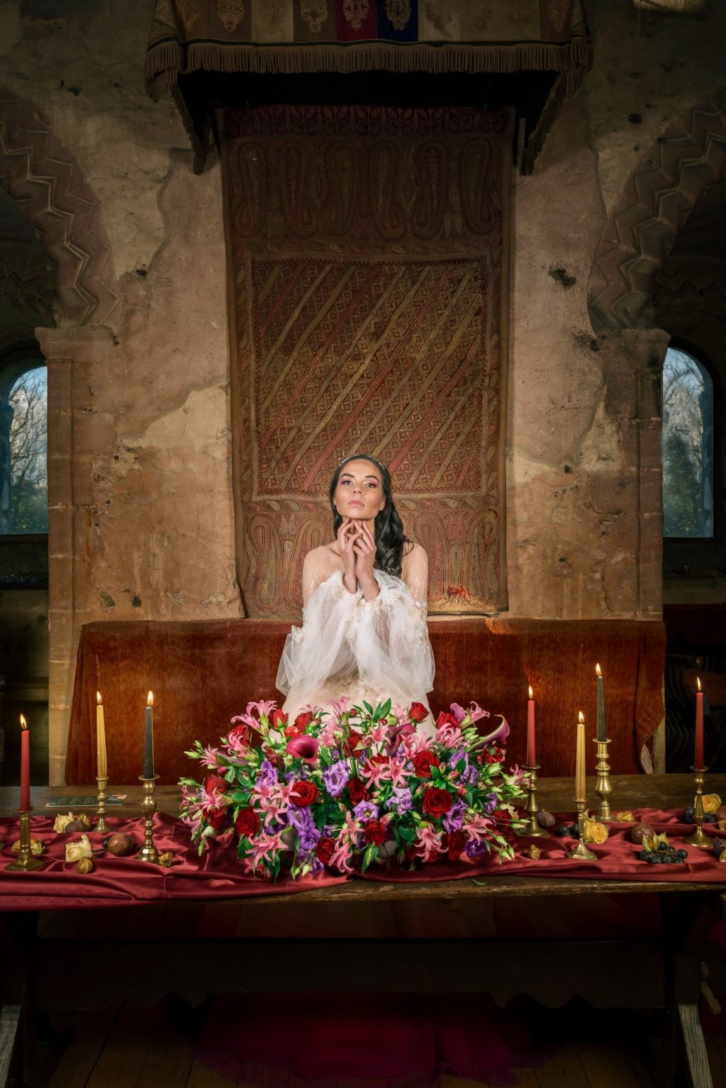 Medieval Christmas Wedding With Dip Dye Wedding Dress at Hedingham Castle, Essex