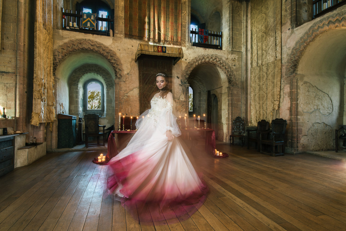 Medieval Christmas Wedding With Dip Dye Wedding Dress at Hedingham Castle, Essex