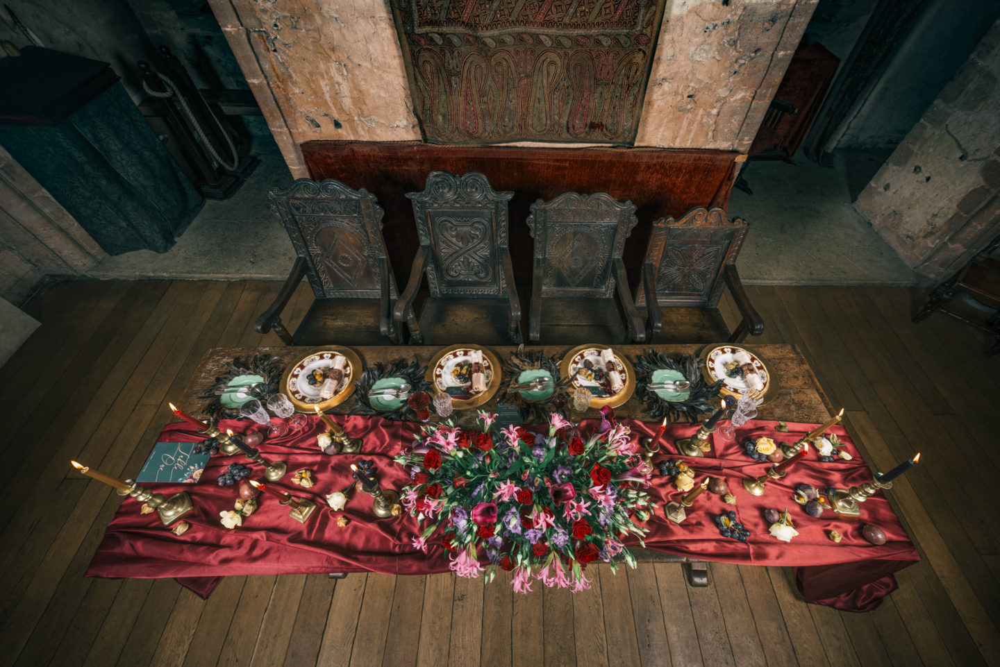 Medieval Christmas Wedding With Dip Dye Wedding Dress at Hedingham Castle, Essex