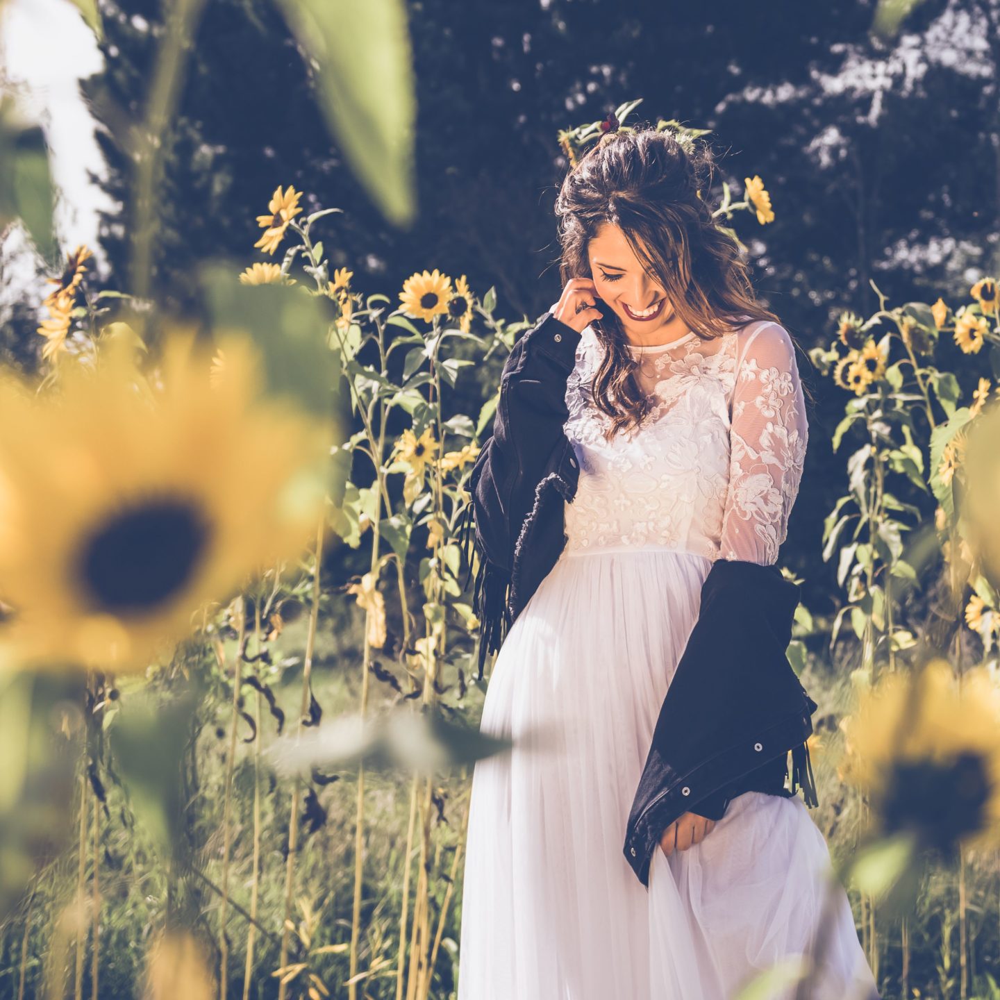 1970s Bohemian Bridal Inspiration With Field Flower Bouquets Cowboy Boots and Suede Jackets 