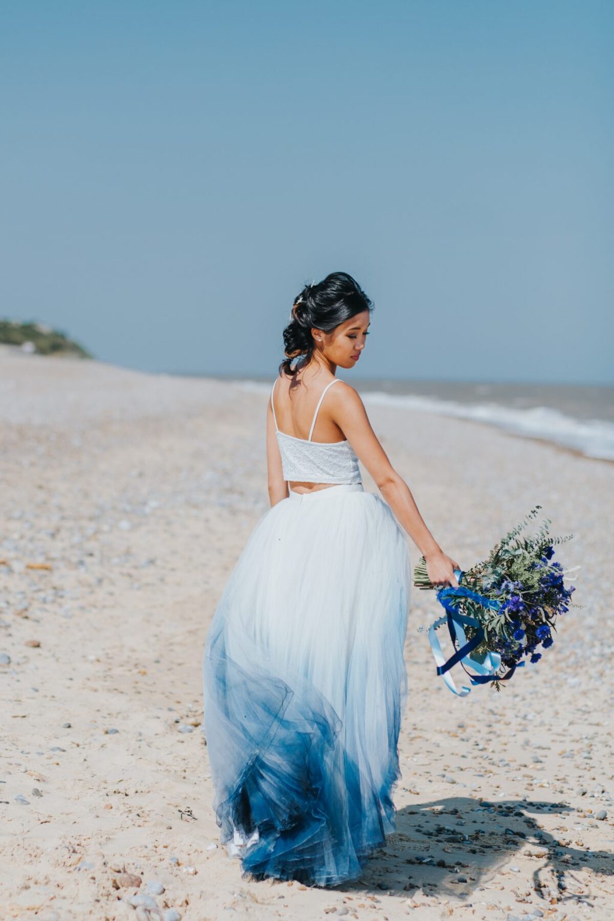 blue wedding dress beach Inspiration: Our Favourite 8 Blue Weddings How to Style Sneakers 070425 Long chiffon sky blue Type:V neck